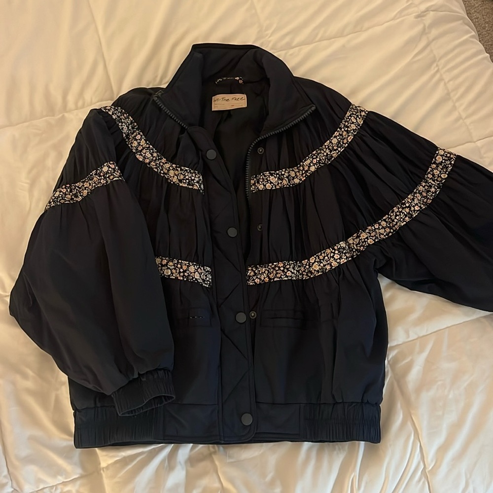 Free People Navy Floral bomber jacket